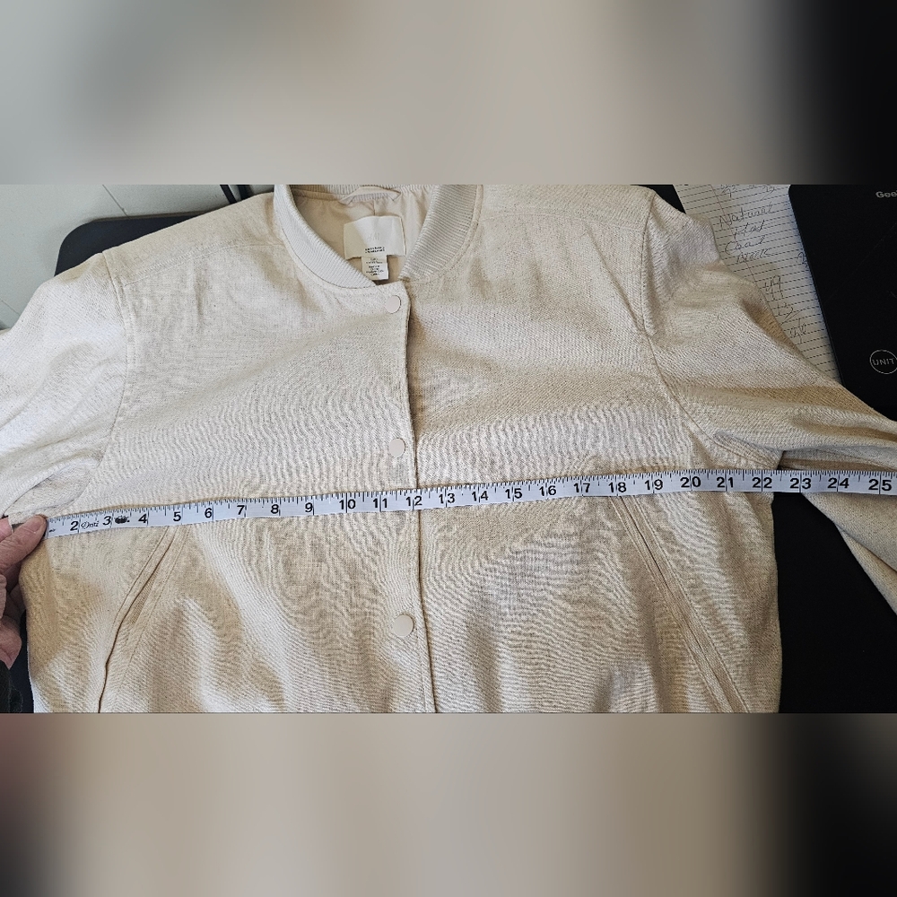 NWT H&M Linen Blend Bomber Jacket, Snap Front Light Beige  Women's Large - Picture 7 of 8